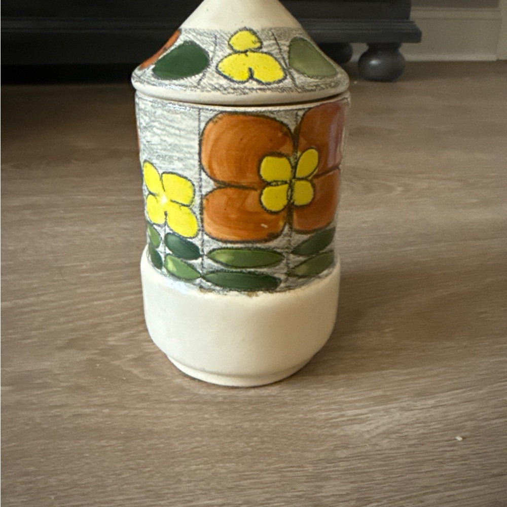 Signed Eduardo Vega Hand Painted Floral Ceramic Canister w Lid Folk Art Cuenca